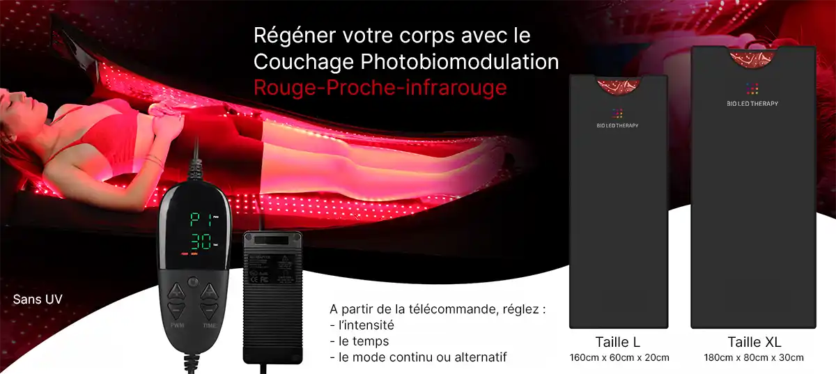 Couchage photobiomodulation rouge proche infrarouge corps entier